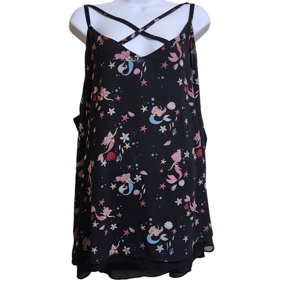 torrid Tops - Torrid Disney Princess Black Strappy Flowy  Tank Little Mermaid Print Size 4